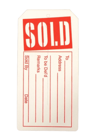 Red and White SOLD Tag 2 3/8" x 4 3/4"